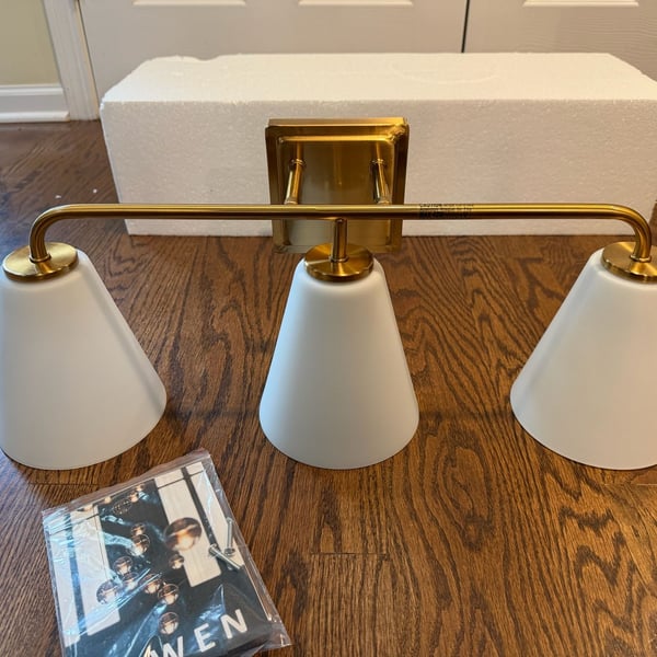 Aiwen 3-Light Brass Bathroom Vanity Light White Cone Glass Shade