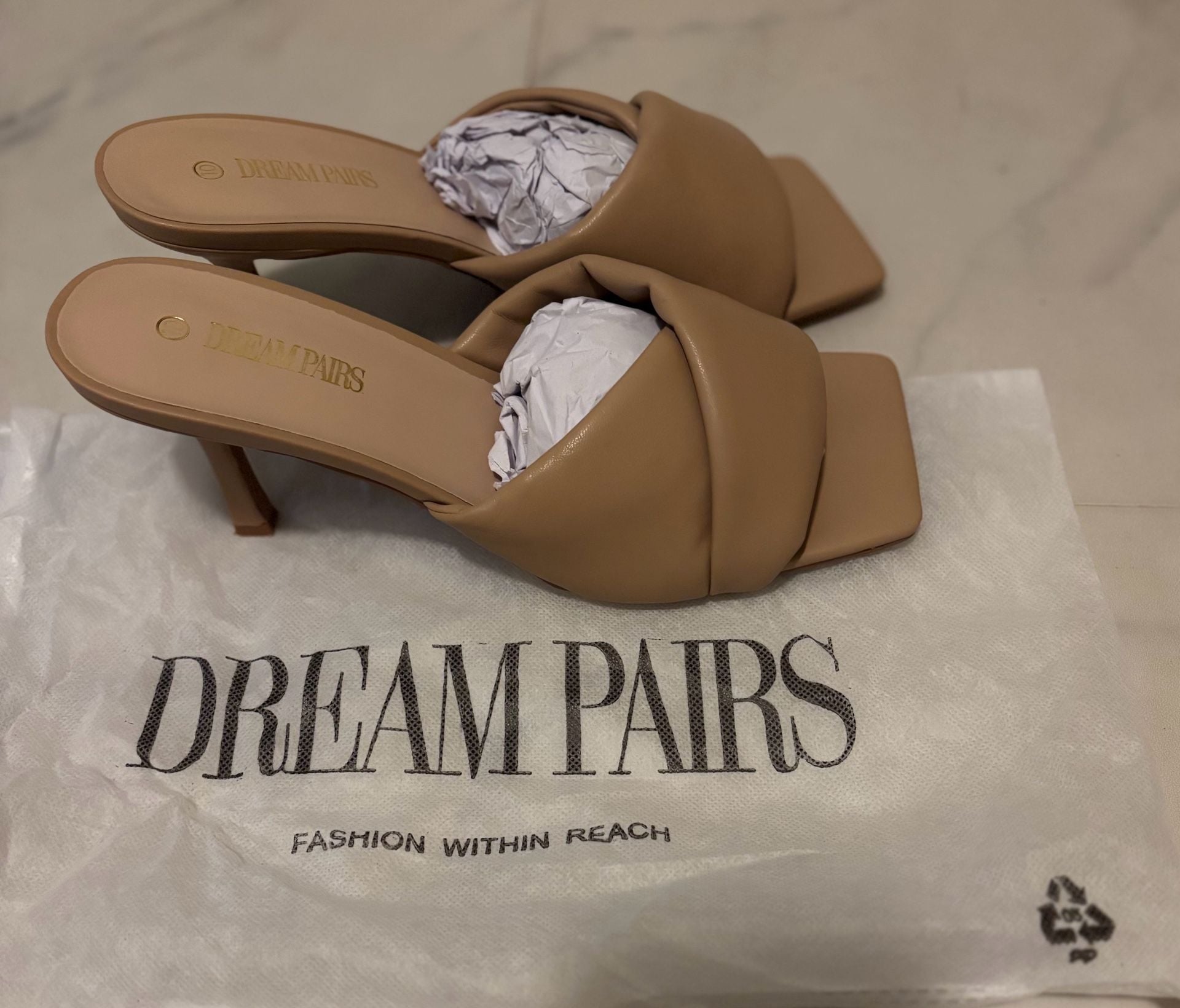 Dream Pairs Square-Toe Stiletto Heeled Mules Tan 2