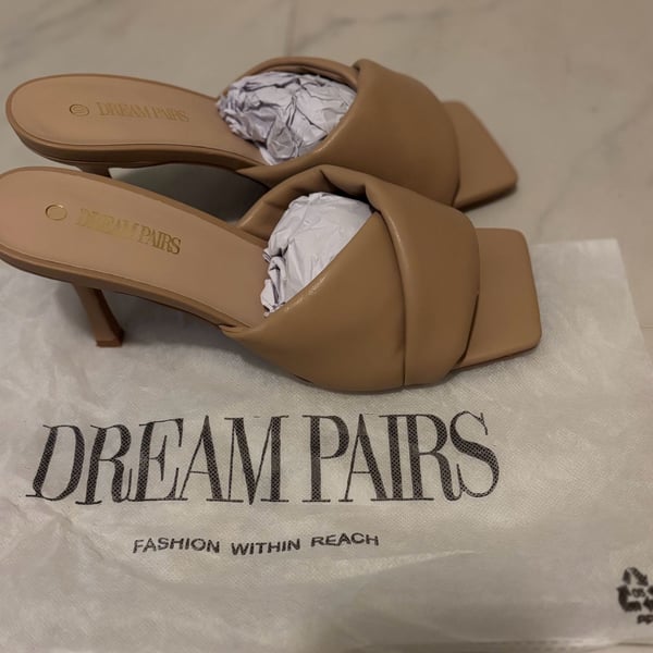 Dream Pairs Square-Toe Stiletto Heeled Mules Tan