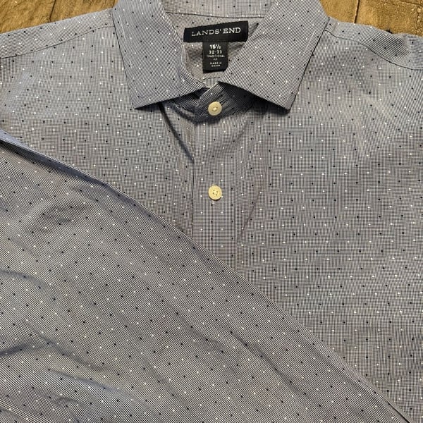 Lands' End Dress Shirt Size 15 1/2 32-33 Blue Micro Dot Traditional Fit