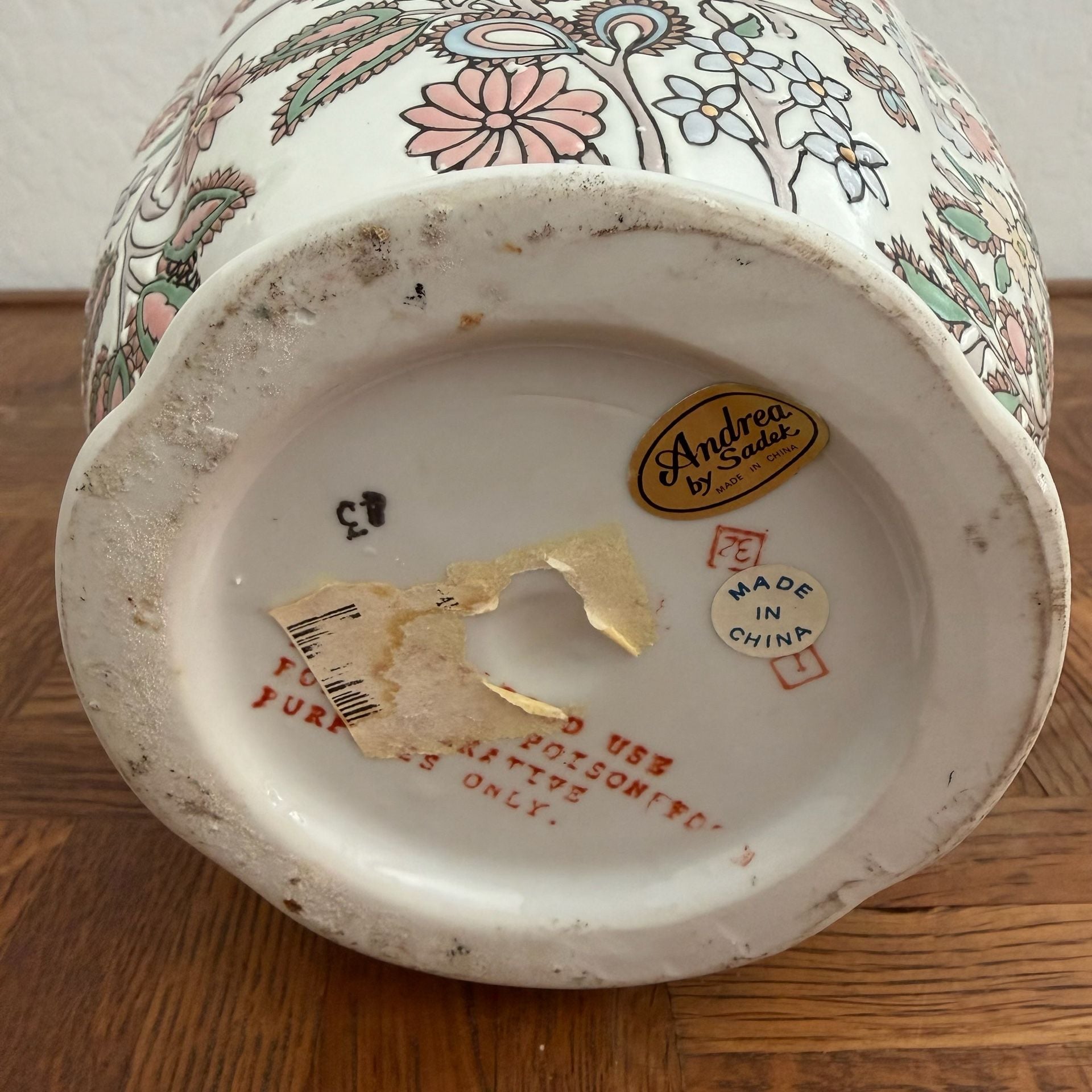Andrea By Sadek Floral Vase Gold Trim Porcelain Chinoiserie 5