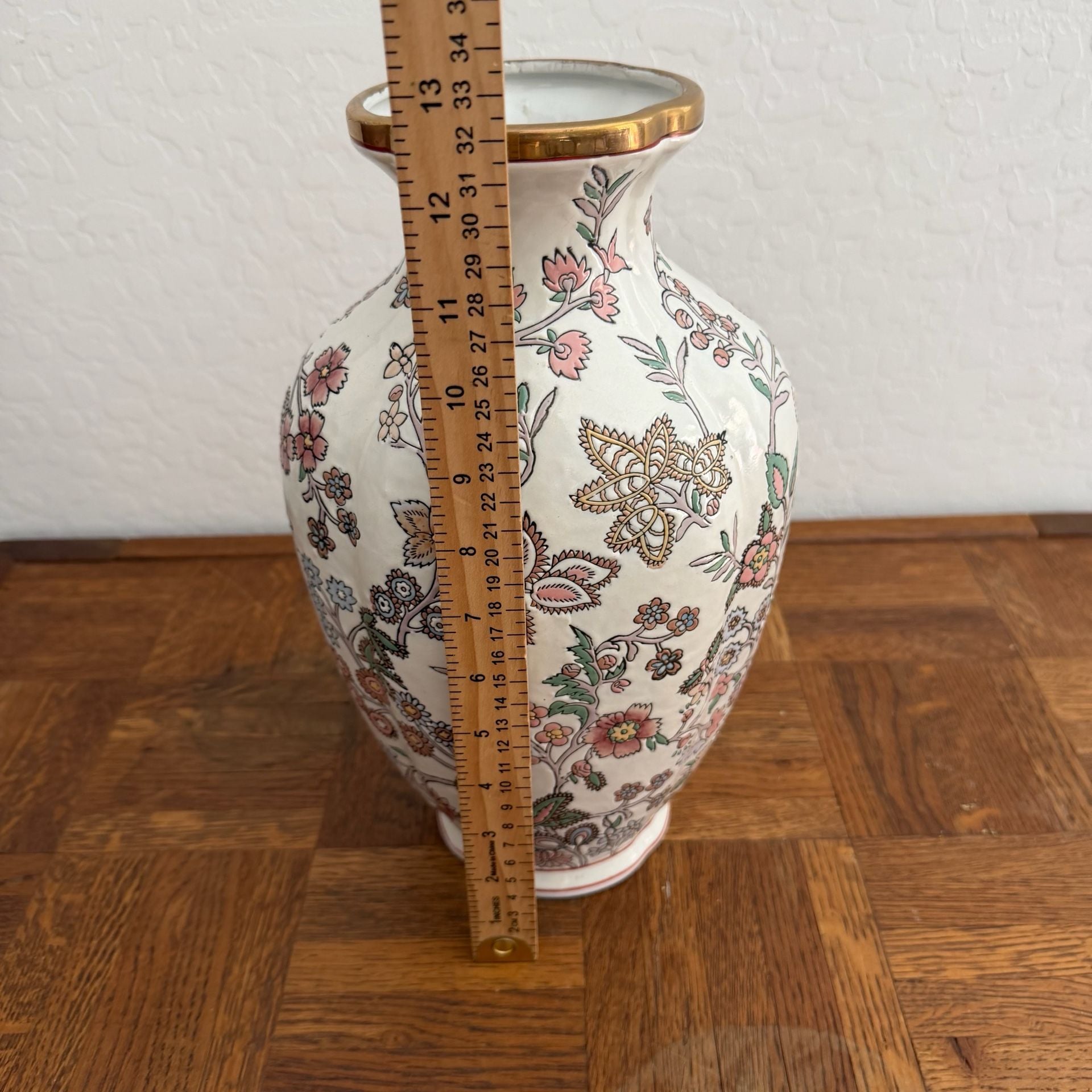 Andrea By Sadek Floral Vase Gold Trim Porcelain Chinoiserie 7