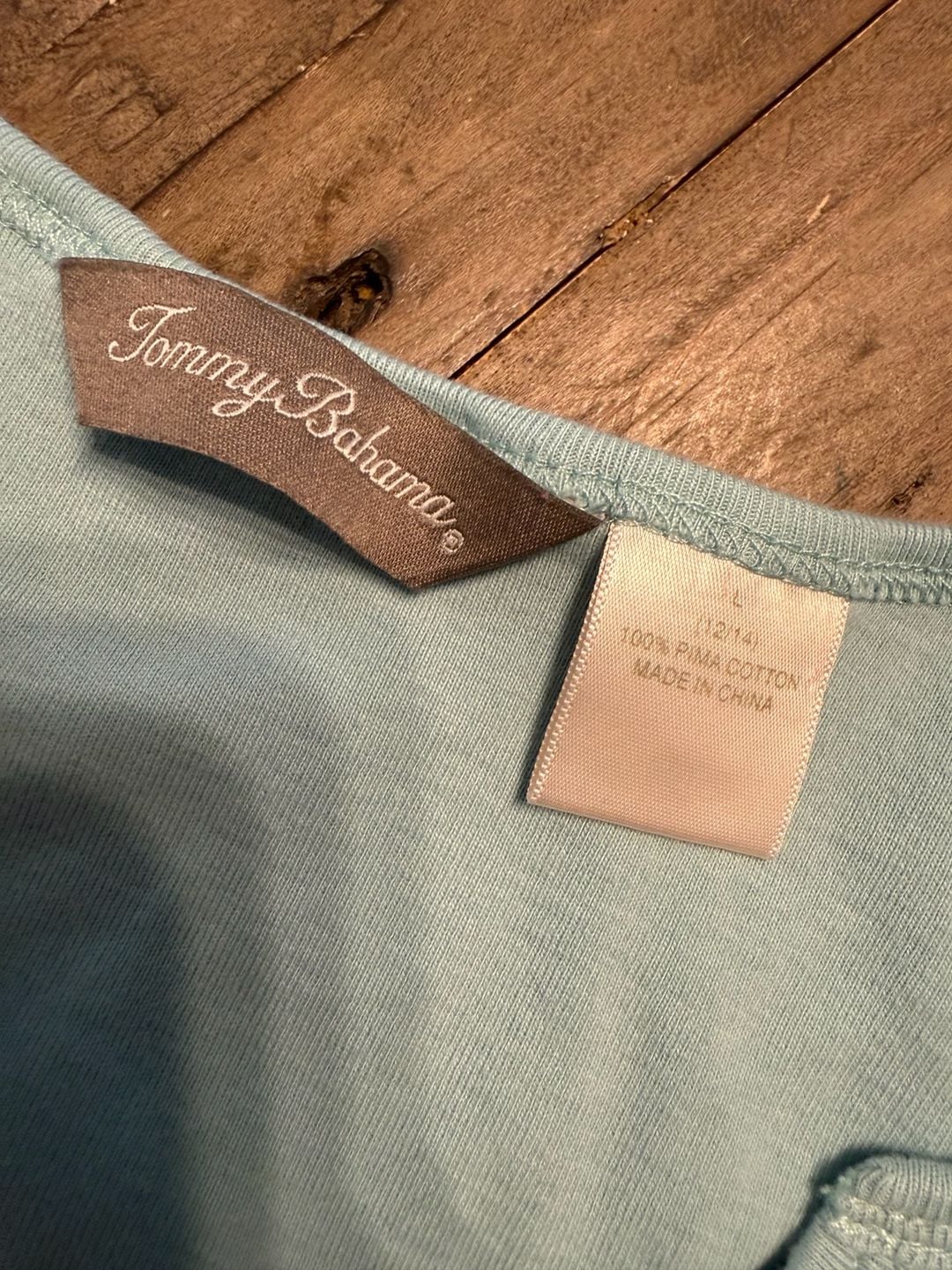 Tommy Bahama V-Neck T-Shirt Size L (12/14) Light Blue Pima Cotton 3
