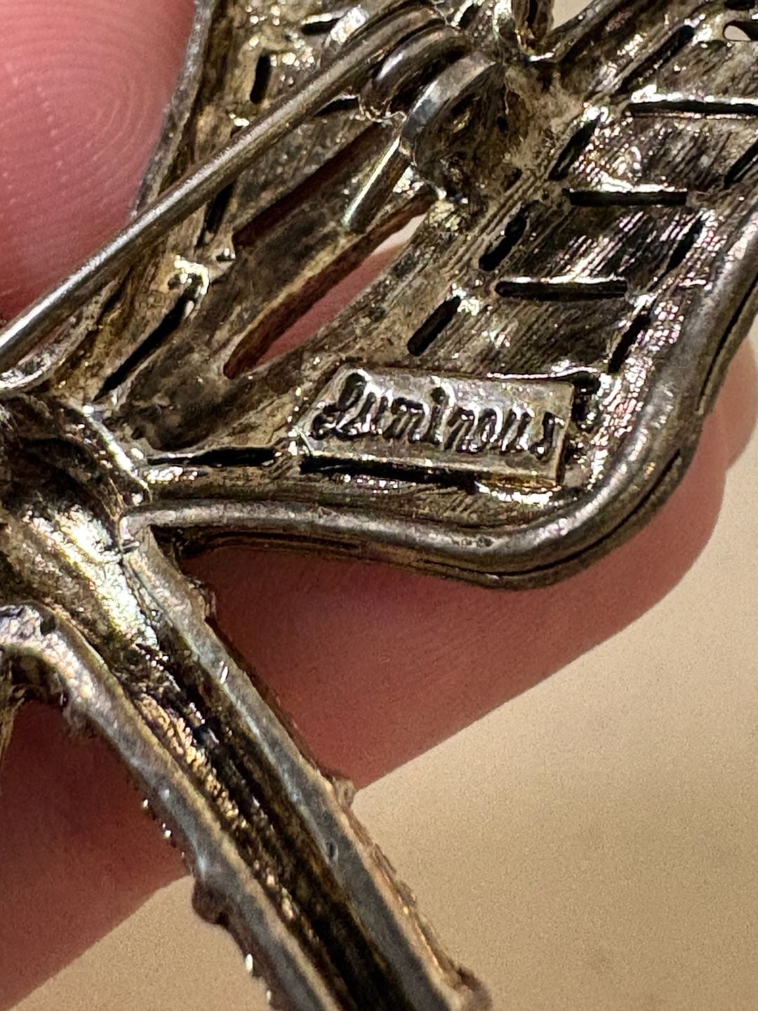 Luminous Vintage Dragonfly Brooch Pin Silver Tone 4