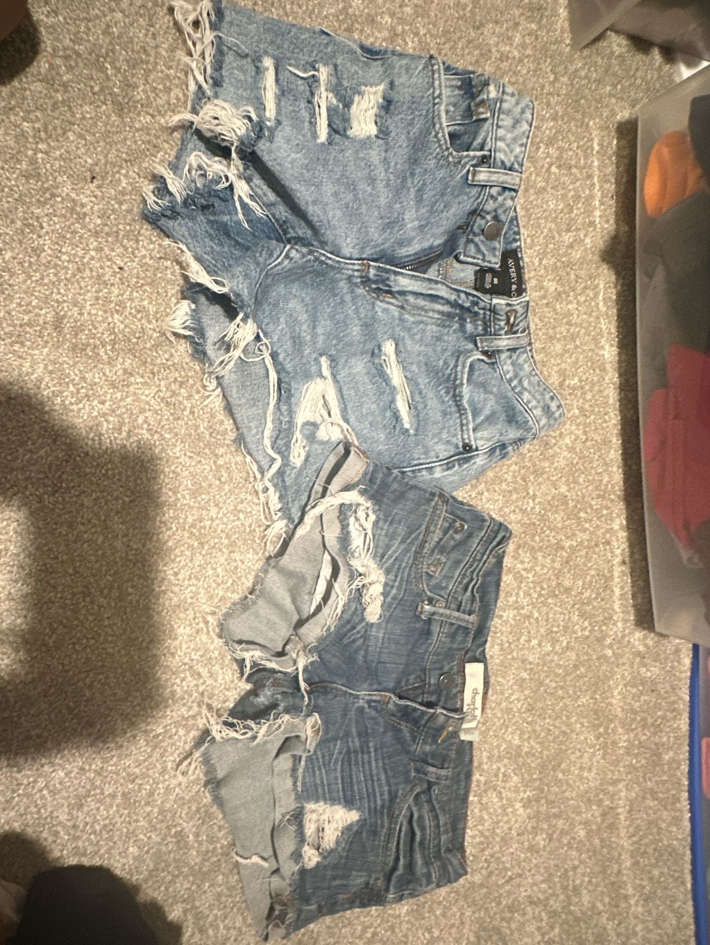 Avery & Co. Distressed Denim Shorts Size 00 Blue Raw Hem and Charlotte Russe 0 shorts 1