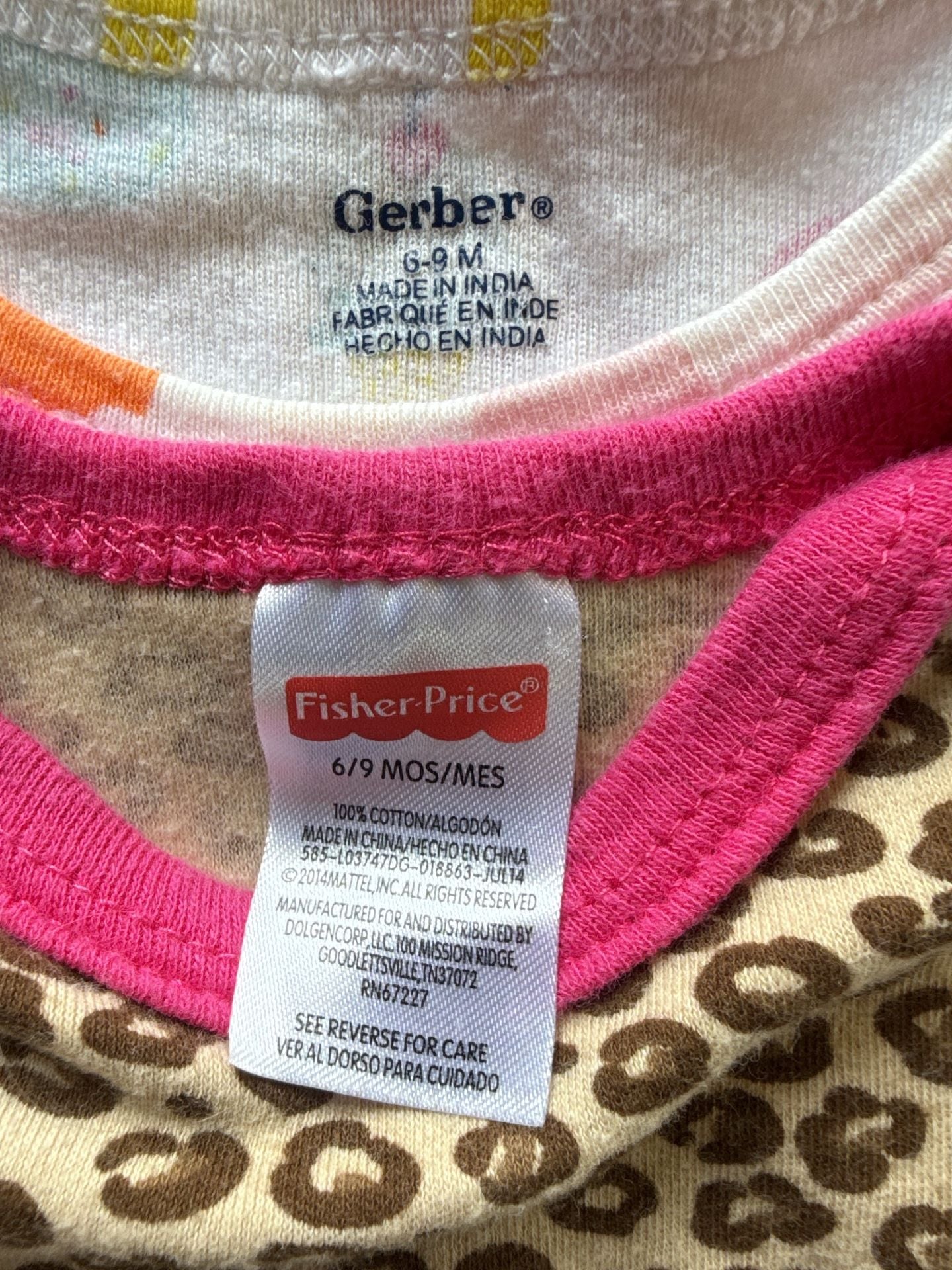 Gerber & Fisher-Price Baby Bodysuits Size 6-9M Lot of 2 3