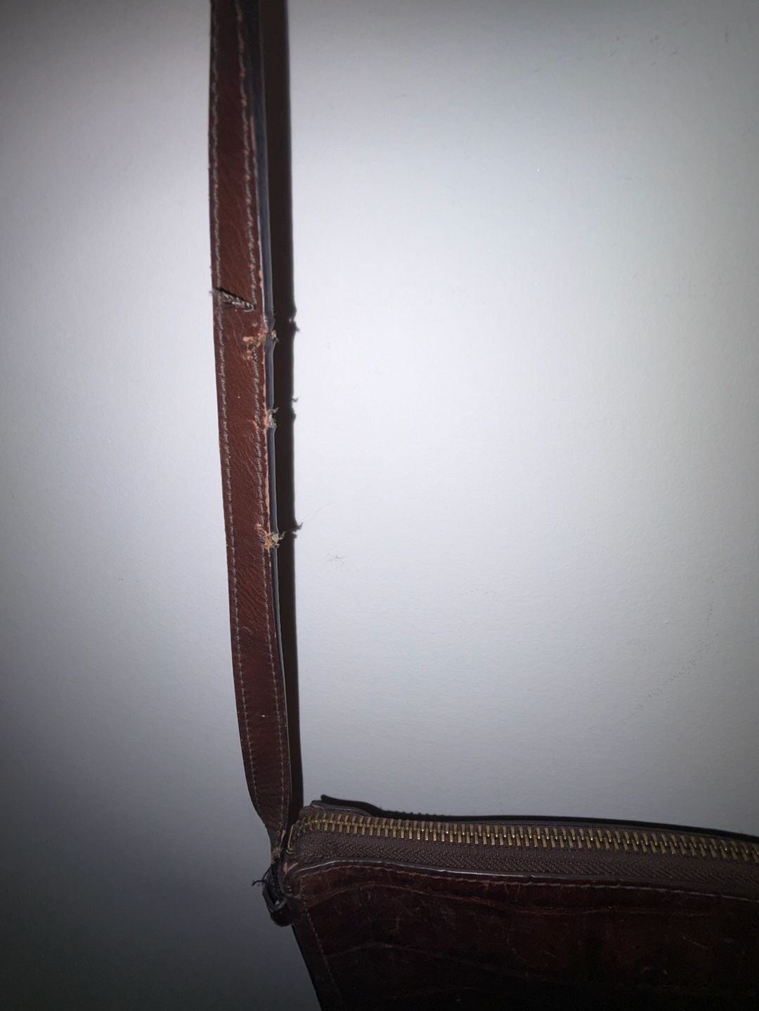 Fossil Croc Embossed Brown Leather Crossbody Bag 10