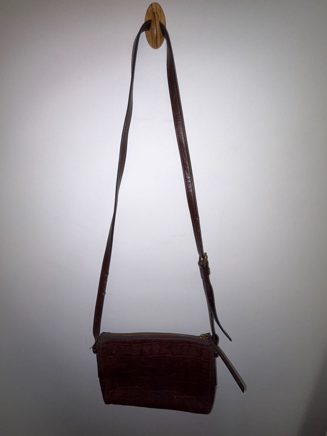 Fossil Croc Embossed Brown Leather Crossbody Bag 11