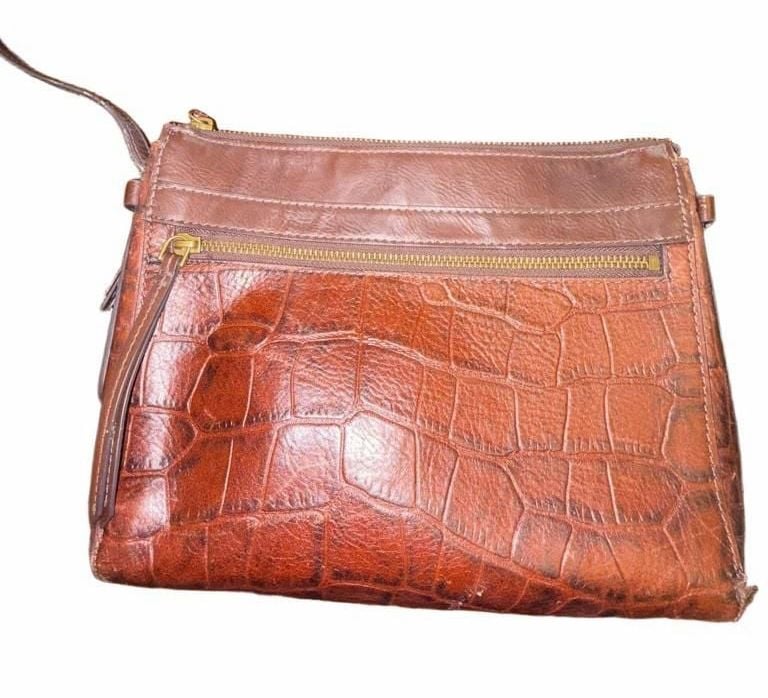 Fossil Croc Embossed Brown Leather Crossbody Bag 15