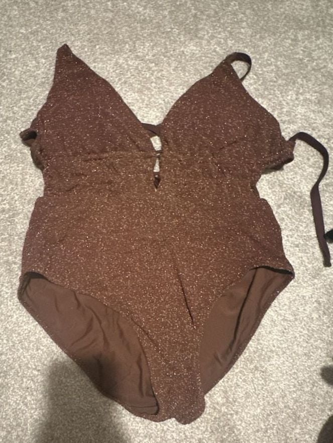 Berlook Dark Coffee Lurex Ruched Tummy Control One Piece Swimsuit US 20 2