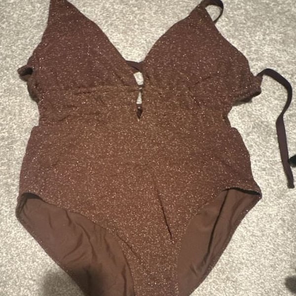 Berlook Dark Coffee Lurex Ruched Tummy Control One Piece Swimsuit US 20