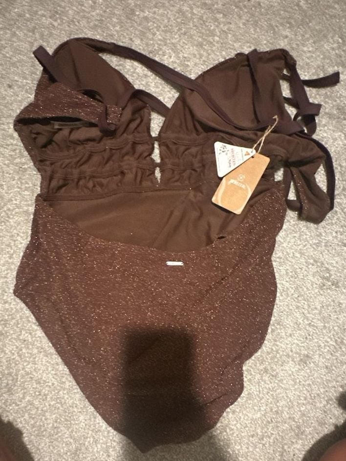 Berlook Dark Coffee Lurex Ruched Tummy Control One Piece Swimsuit US 20 3