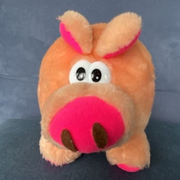 Cloud 9 Orange Pink Pig Plush Stuffed Animal Toy Vintage