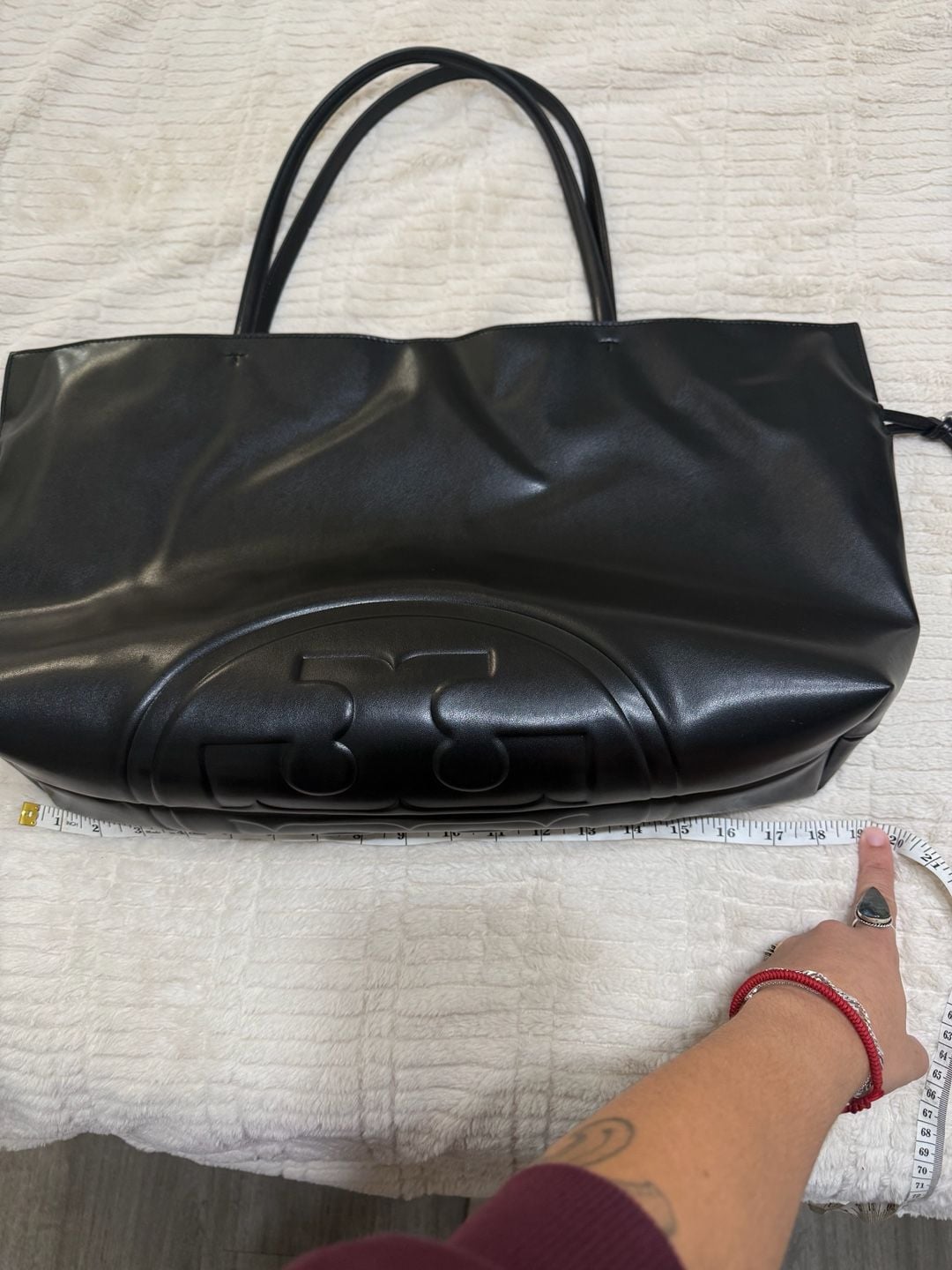 Tory Burch Ella Natuura Drawstring Tote Black Patent Leather 3