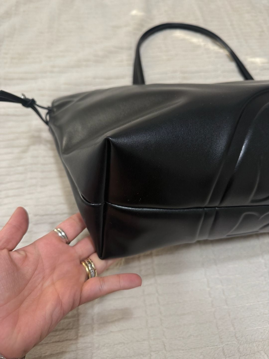 Tory Burch Ella Natuura Drawstring Tote Black Patent Leather 6