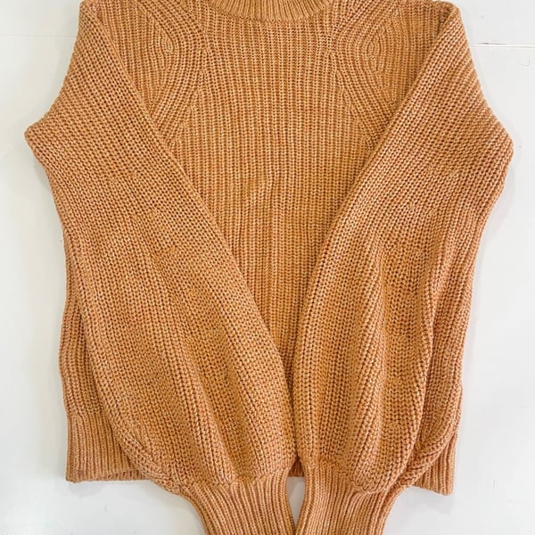 H&M Gold Brown Metallic Balloon Sleeve Sweater Size XS Fall winter fashion top