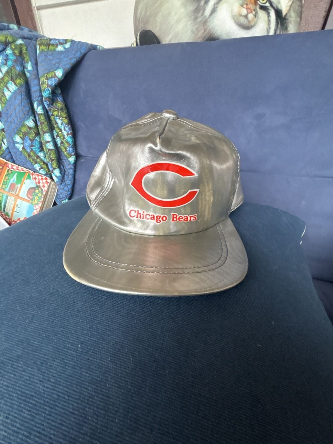 Vintage 1980’s Chicago Bears Metallic Silver Zipper Snapback Hat Cap 2