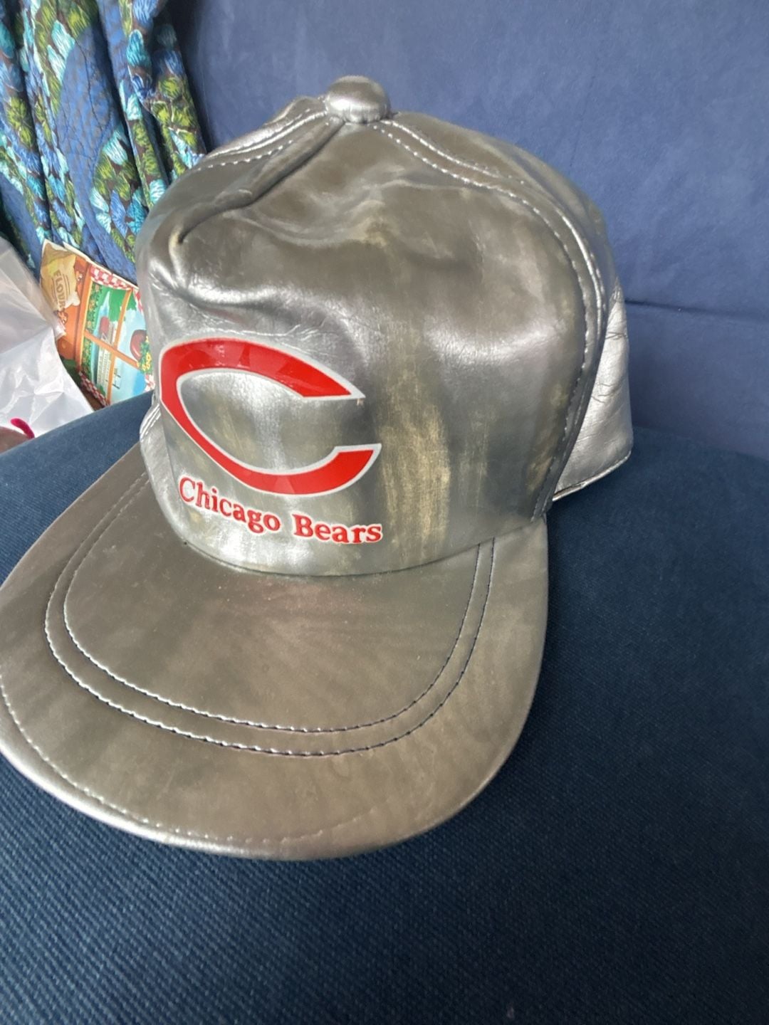 Vintage 1980’s Chicago Bears Metallic Silver Zipper Snapback Hat Cap 3