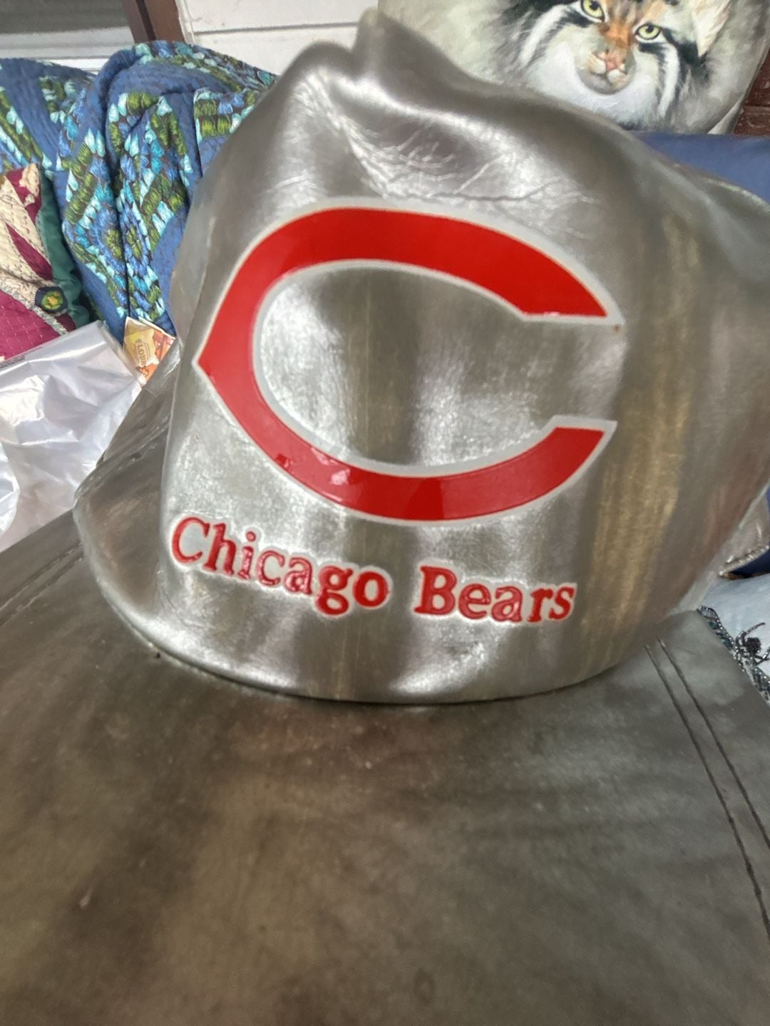 Vintage 1980’s Chicago Bears Metallic Silver Zipper Snapback Hat Cap 4