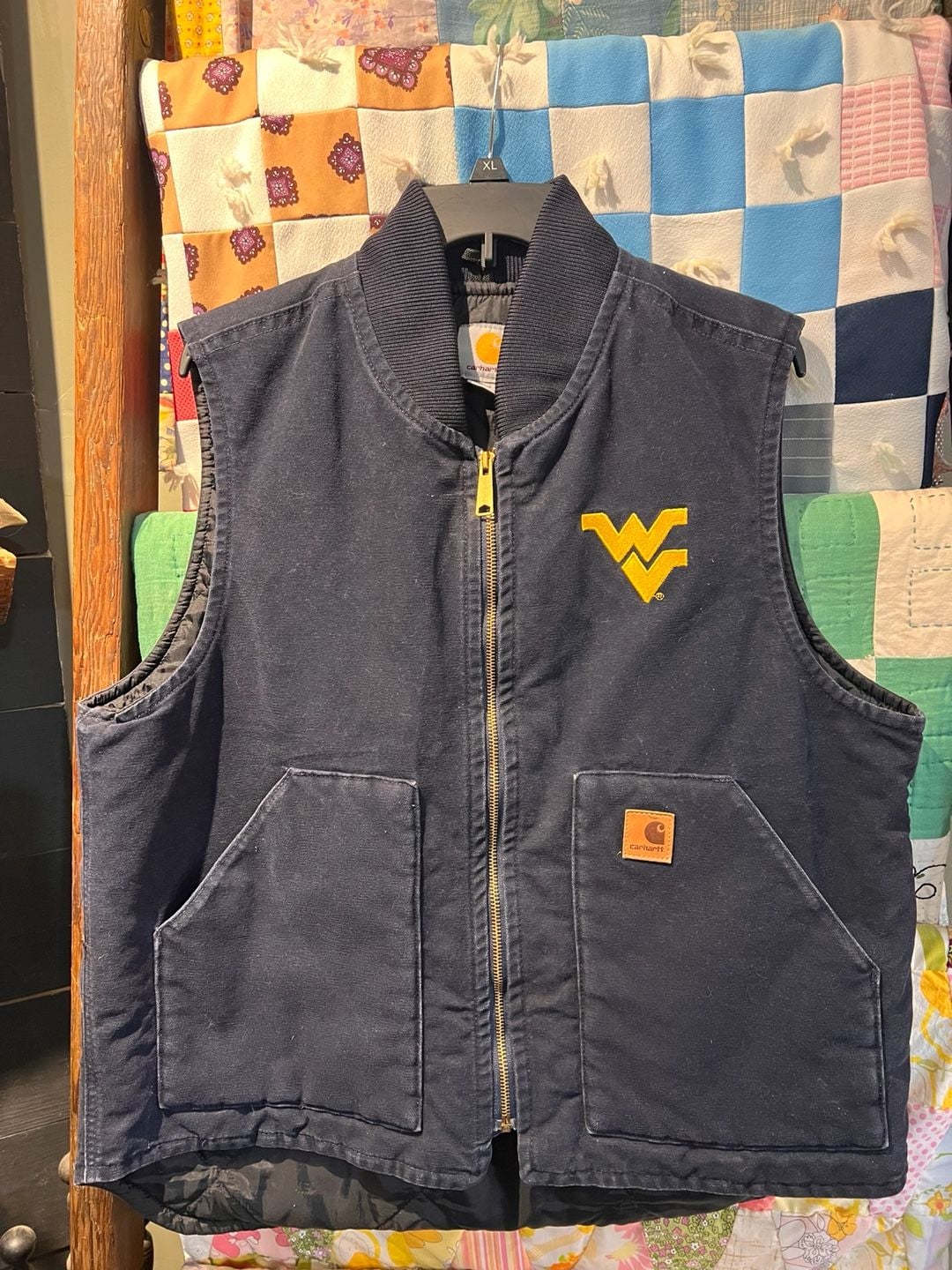 Vintage Carhartt West Virginia WVU Arctic Vest Size L Blue 2