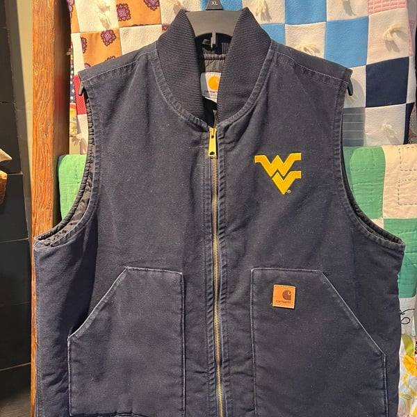 Vintage Carhartt West Virginia WVU Arctic Vest Size L Blue