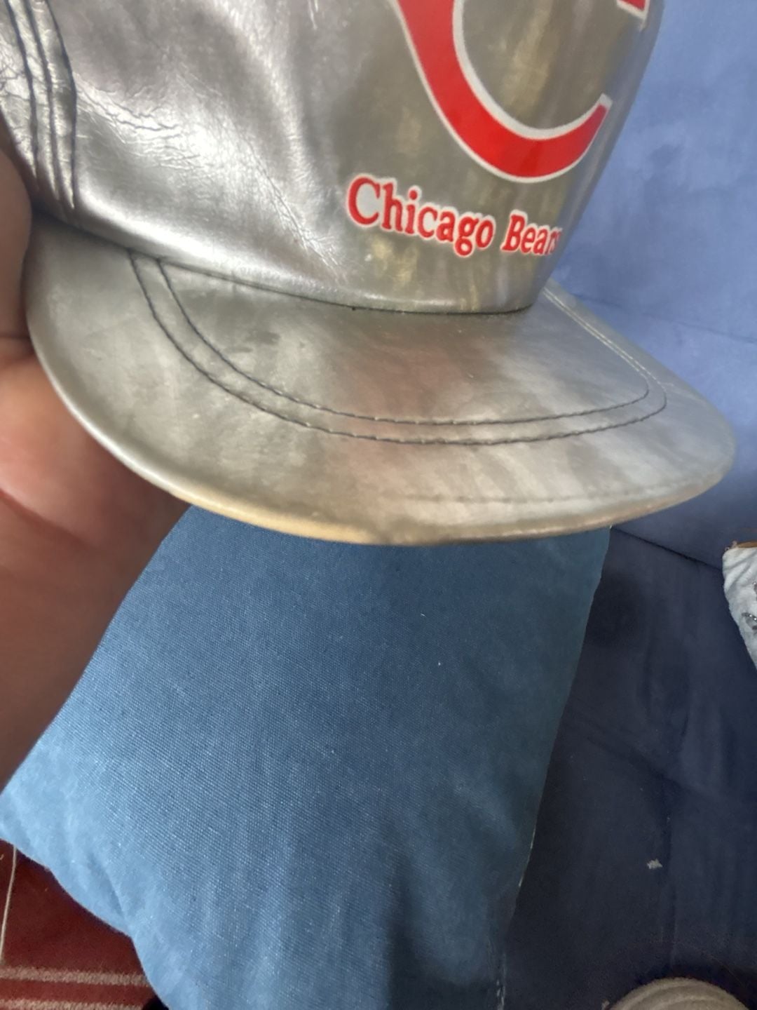 Vintage 1980’s Chicago Bears Metallic Silver Zipper Snapback Hat Cap 8