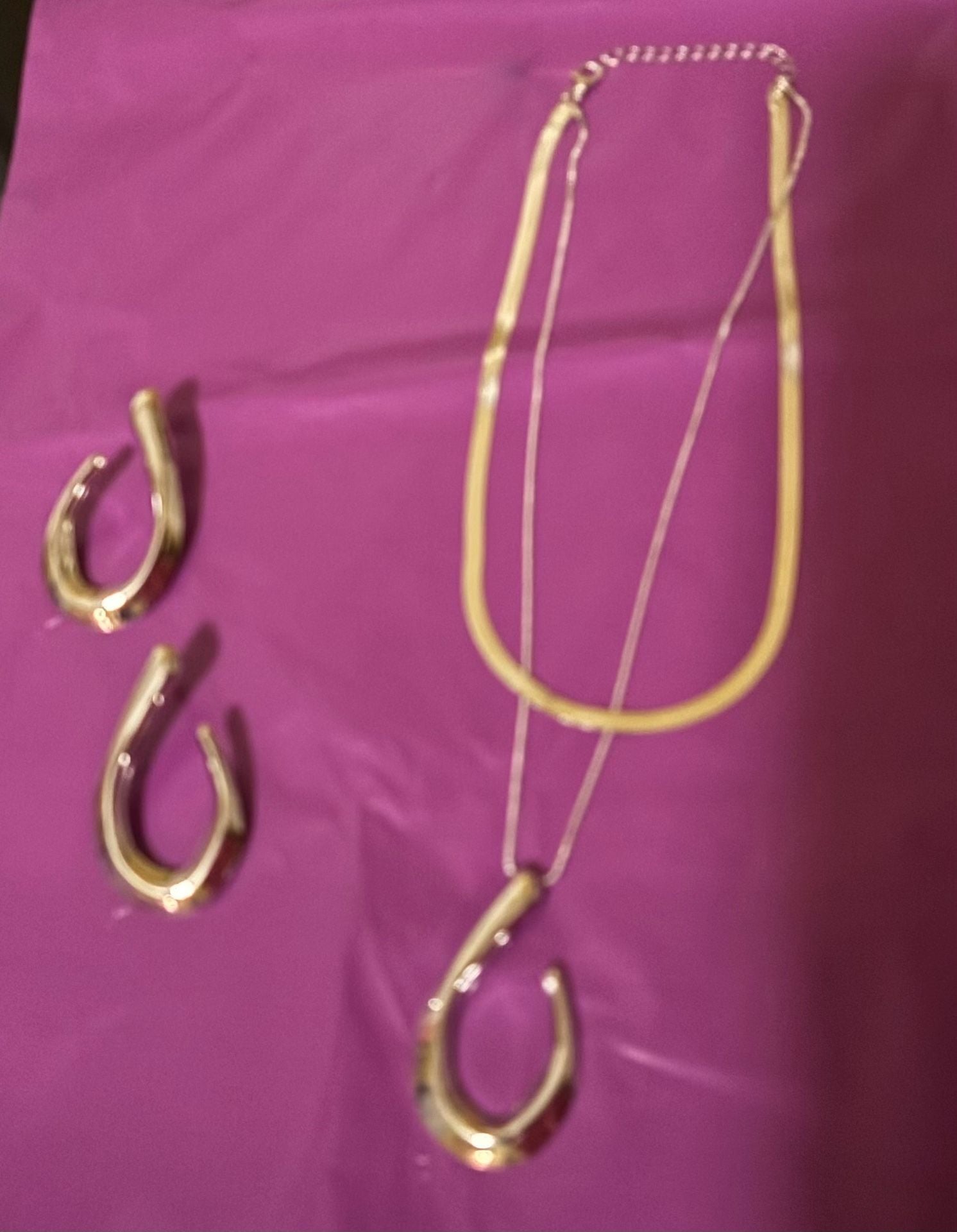 Gold Geometric U-Shaped Pendant Necklace and Earrings Set 3