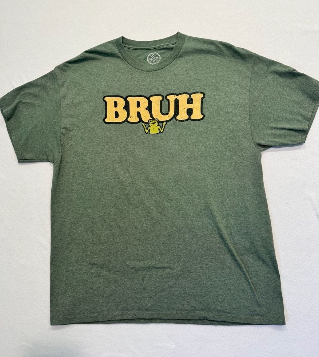 ODM BRUH Frog Graphic T Shirt Mens XL Green Funny Meme Novelty Tee 2