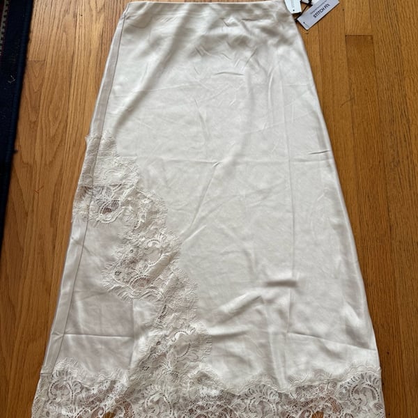 Montgomery Post Lace Trim Slip Skirt Off-White Size S