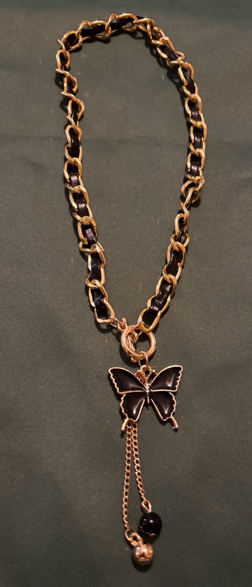 Butterfly Tassel Pendant Necklace Gold Black Chain 3