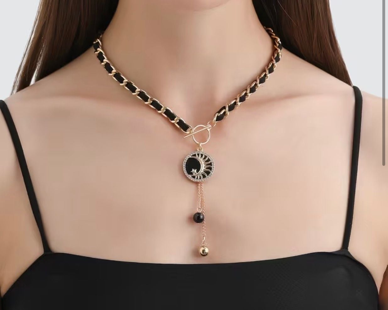 Butterfly Tassel Pendant Necklace Gold Black Chain 4