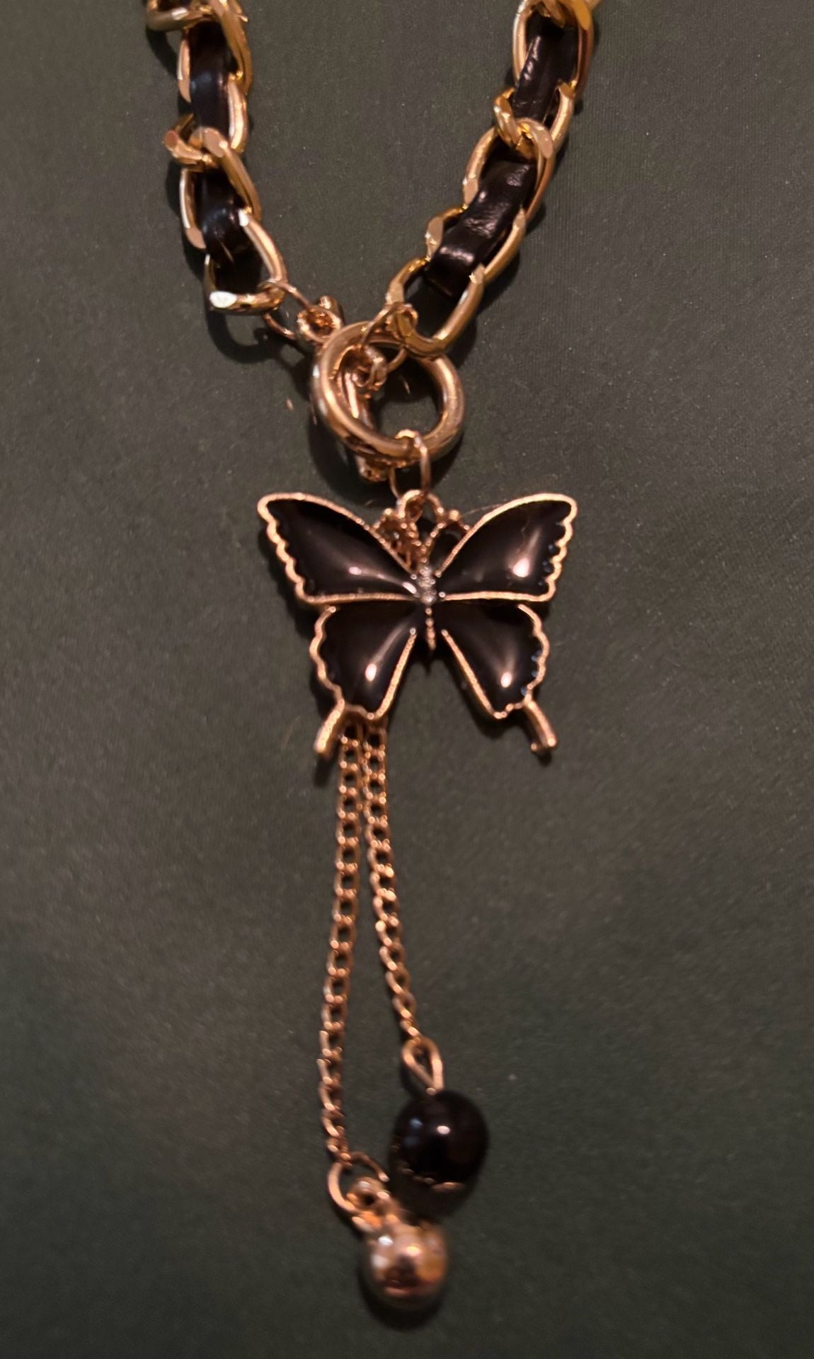 Butterfly Tassel Pendant Necklace Gold Black Chain 6