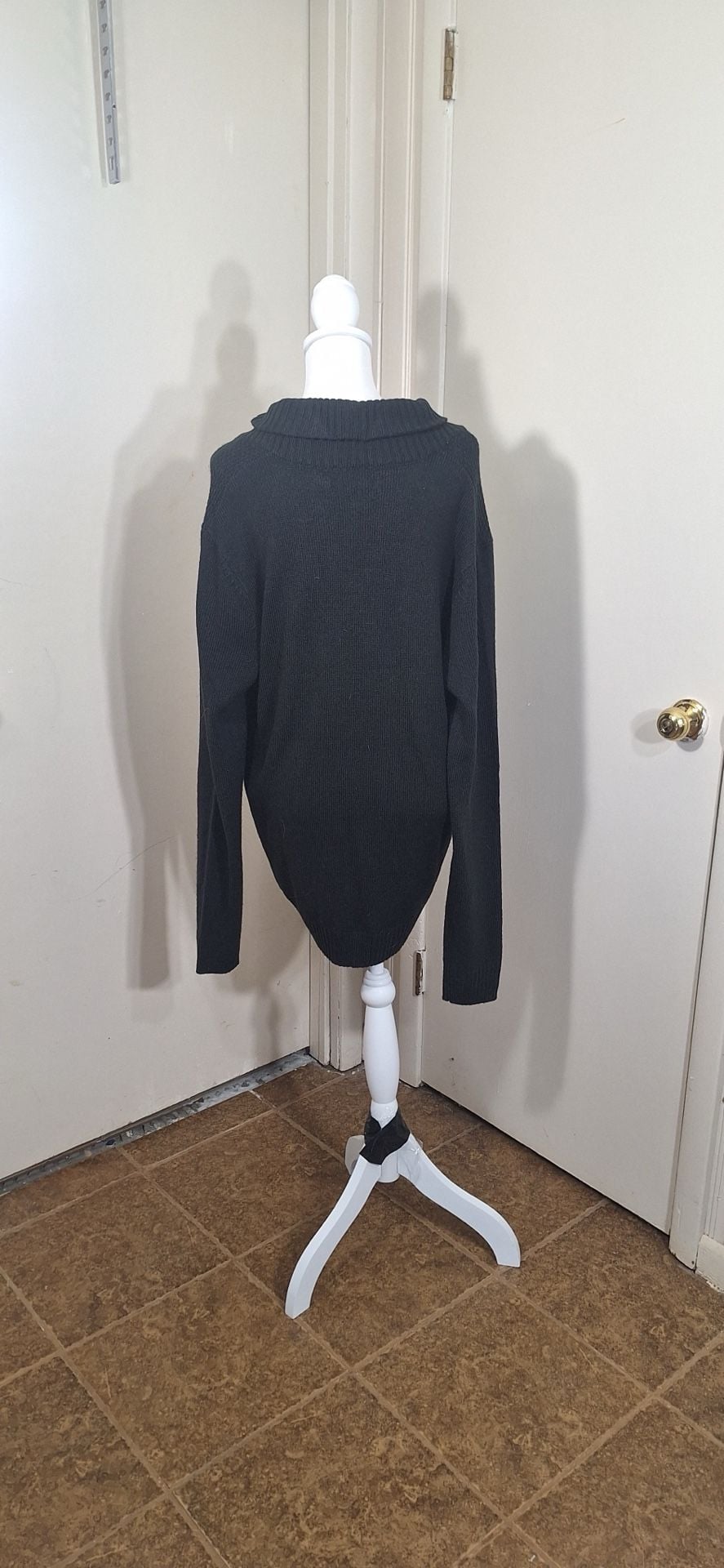 Geoffrey Beene Shawl Collar Sweater Black Knit Button Pullover 8