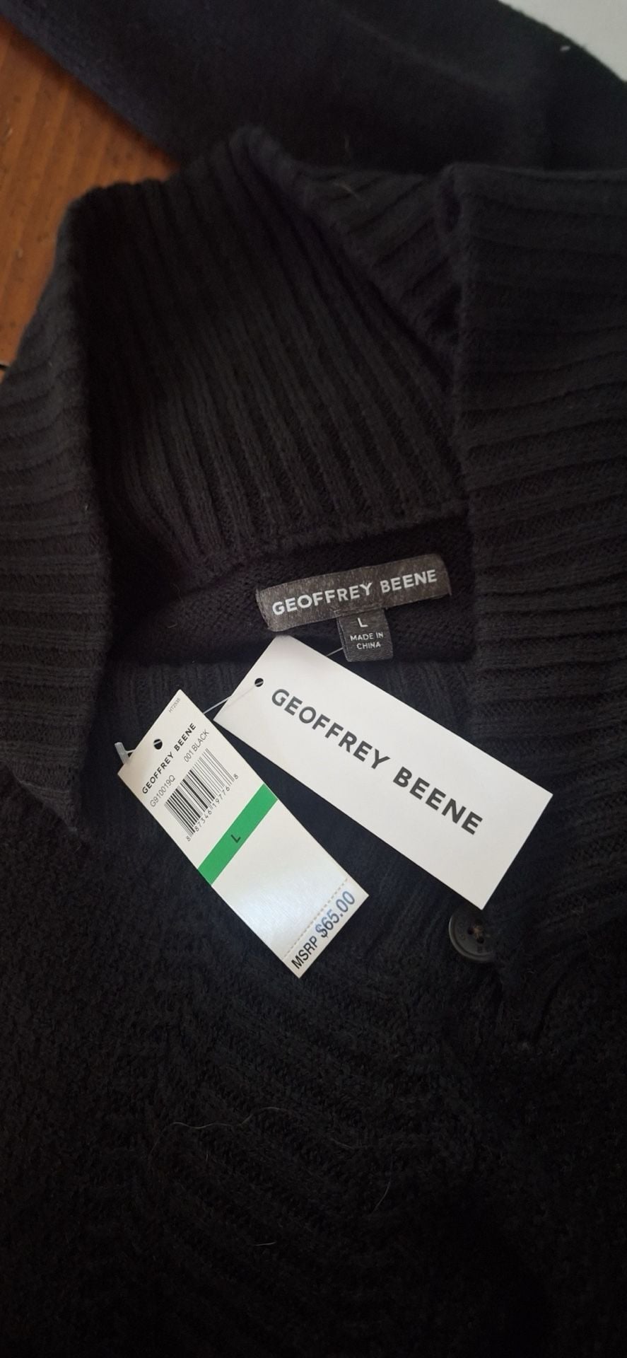 Geoffrey Beene Shawl Collar Sweater Black Knit Button Pullover 10