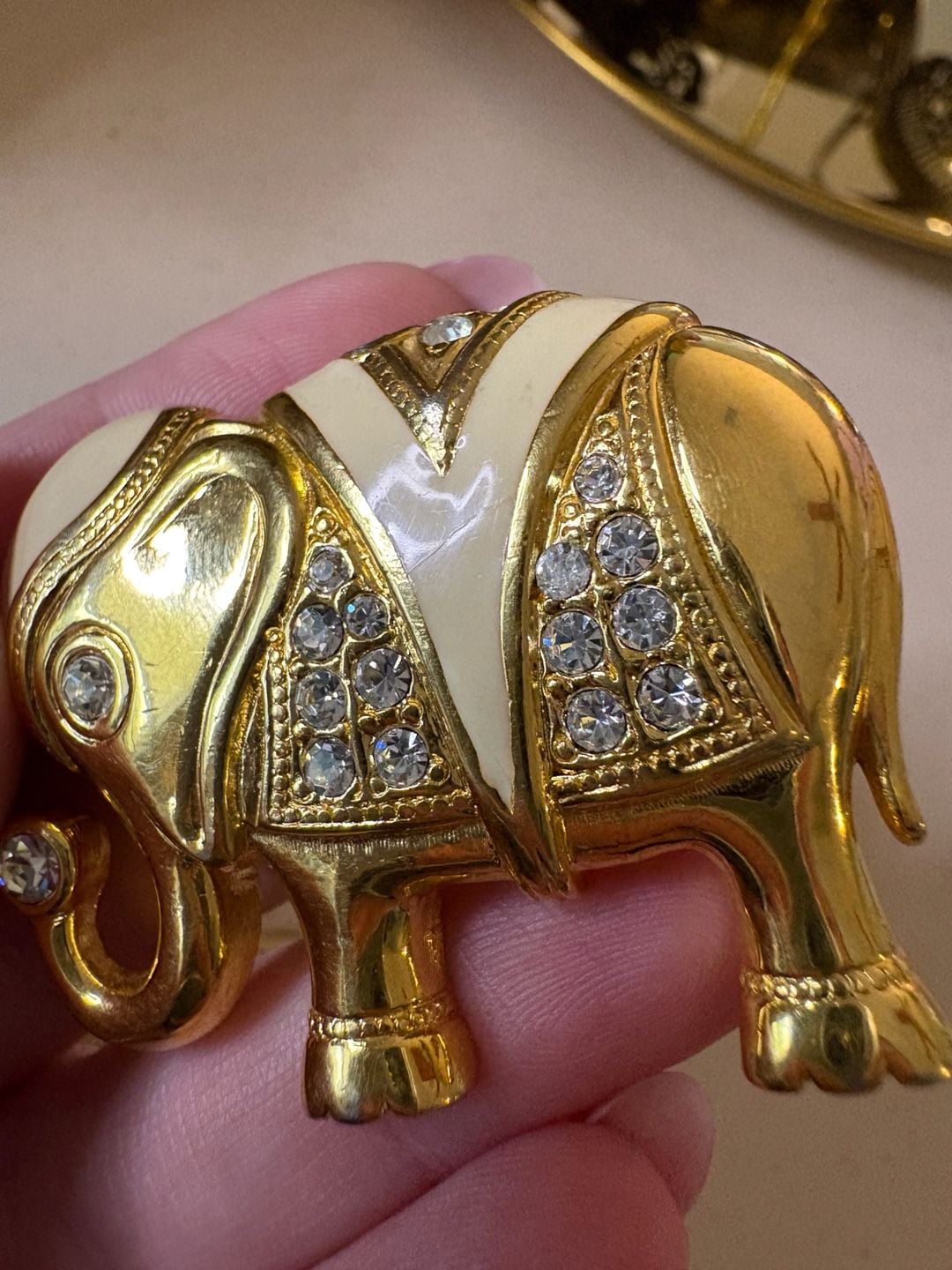 Kenneth Jay Lane KJL for Avon Elephant Brooch Pendant Gold Tone Rhinestone 3