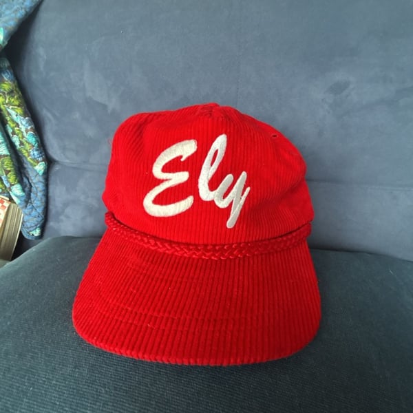 Vintage Ely Red Corduroy Snapback Hat Cap