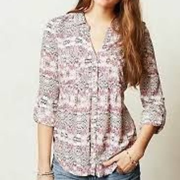 Maeve Islet Geometric Print Button Up Blouse Size S Pink