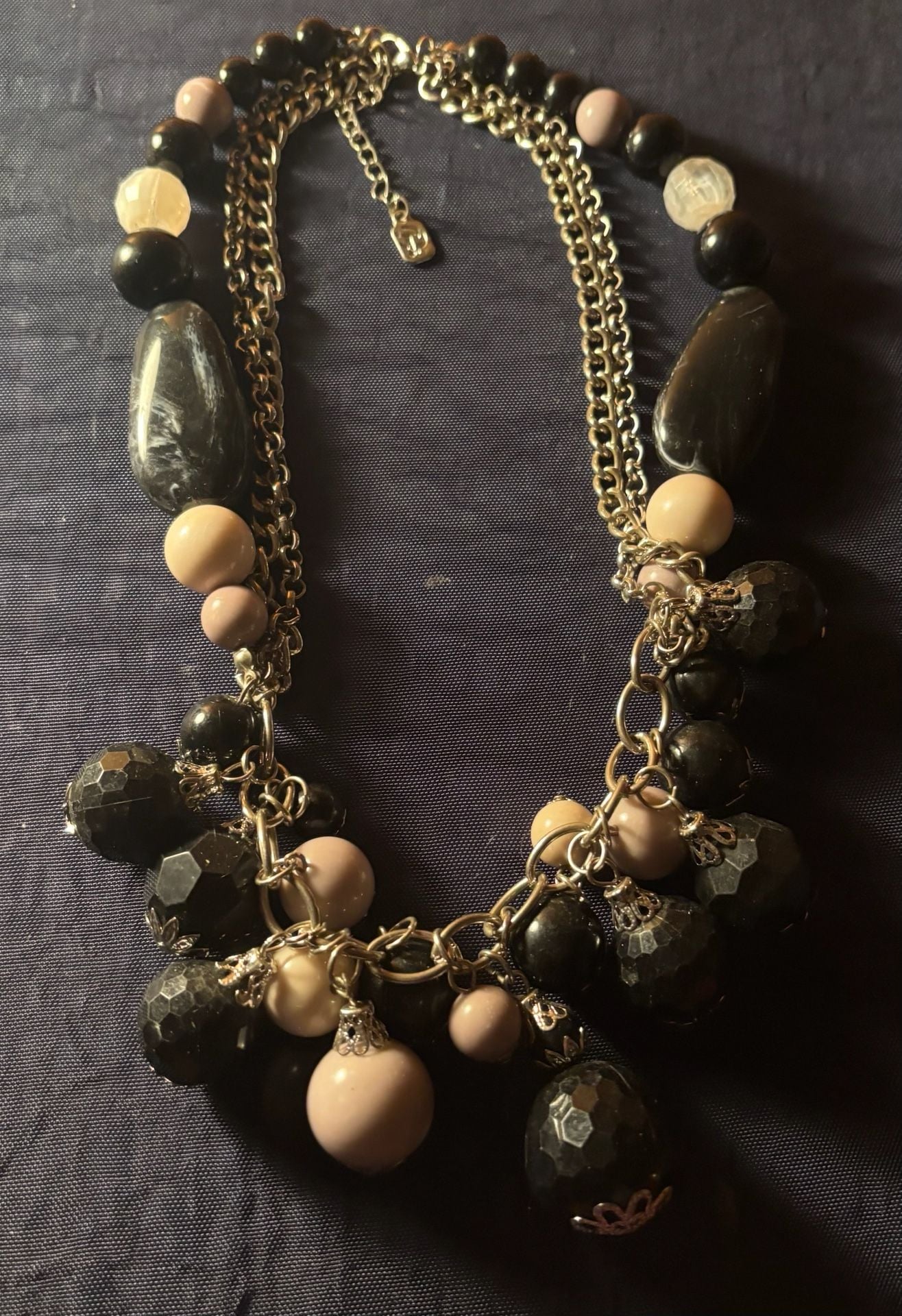 80's Downtown Vampire Black, Angel White, See Through Crystals, & Tarnished Silver Colored Beads Free Form Collar Necklace! - , 1
