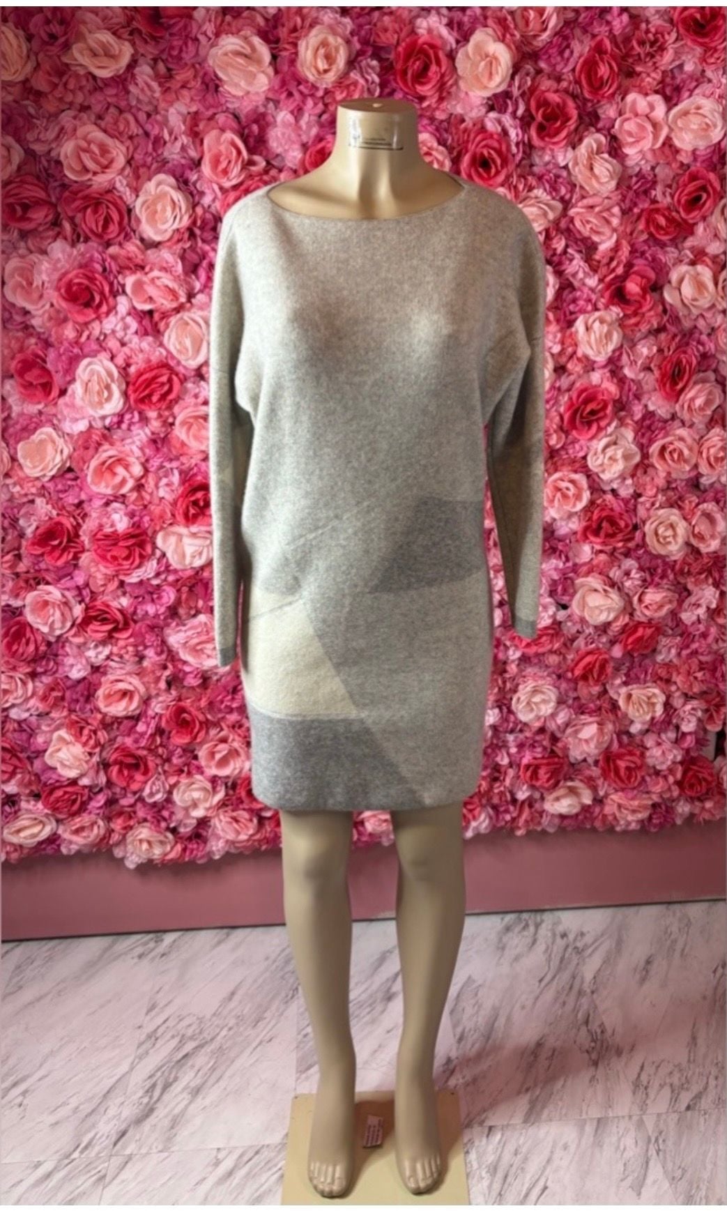 Bold Vince Heather Gray Knit Sweater Dress Brown, Beige, & Grey Colorblocked Cashmere 2