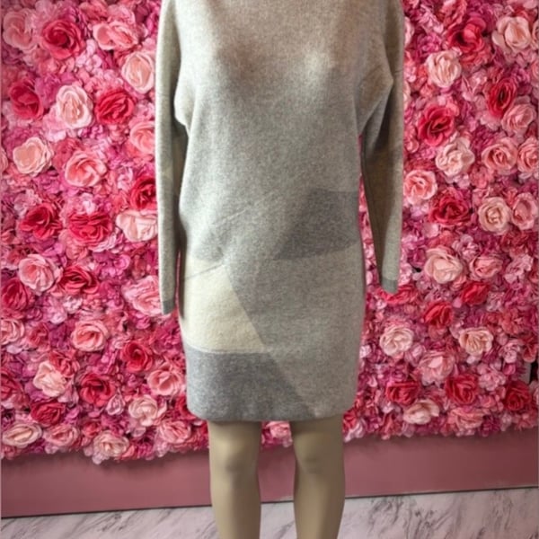 Bold Vince Heather Gray Knit Sweater Dress Brown, Beige, & Grey Colorblocked Cashmere