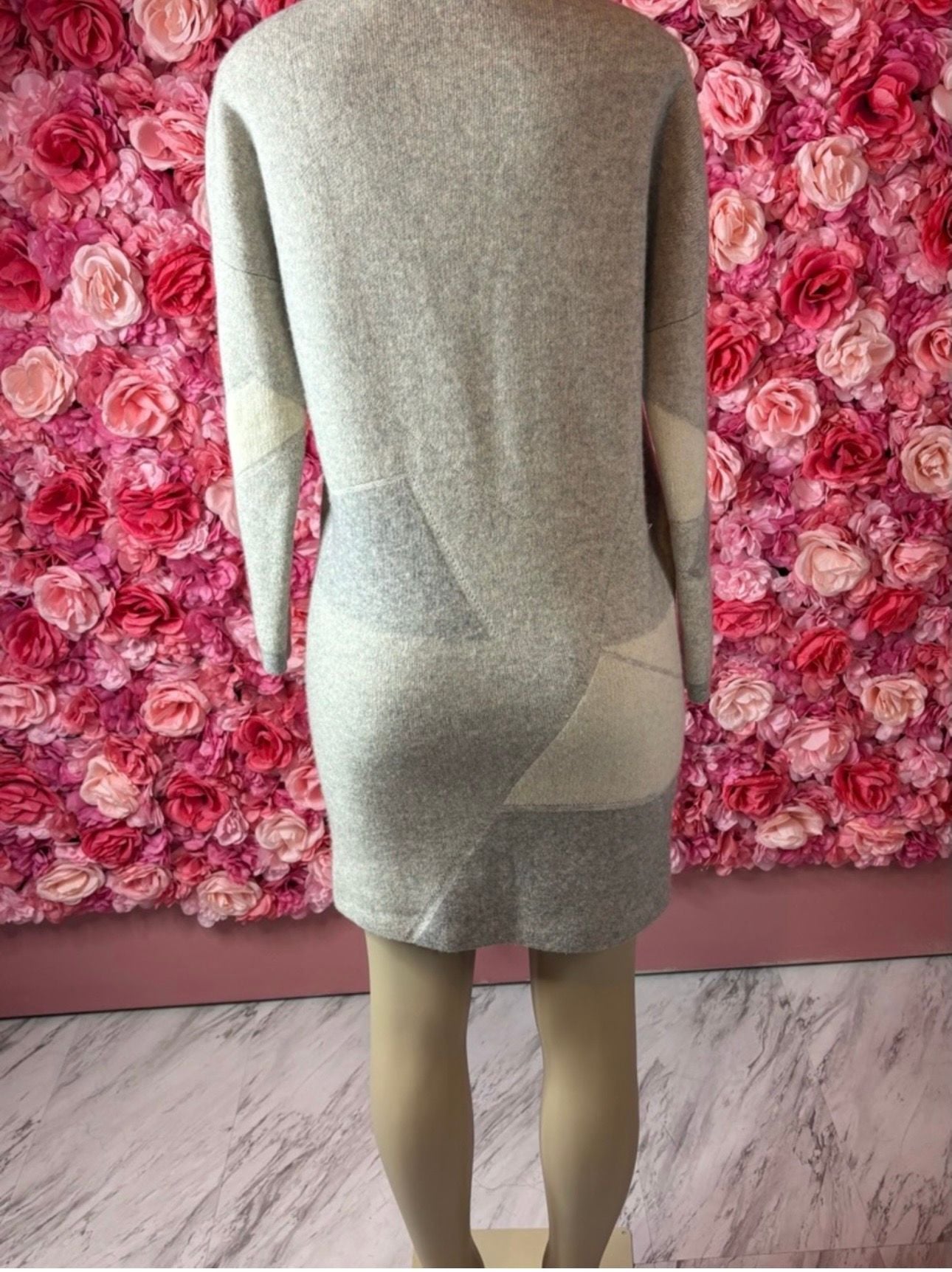 Bold Vince Heather Gray Knit Sweater Dress Brown, Beige, & Grey Colorblocked Cashmere 5