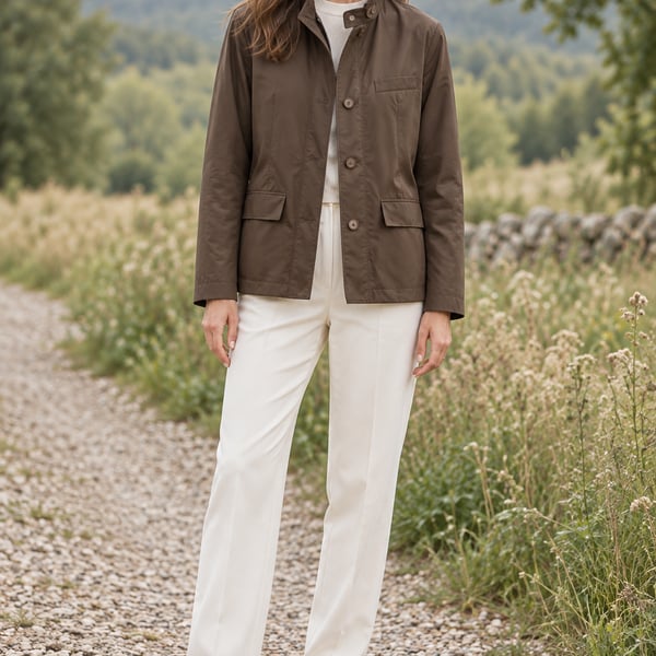 Austin Reed Brown Field Jacket Medium Stand Collar Quiet Luxury