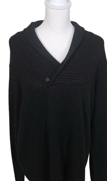Geoffrey Beene Shawl Collar Sweater Black Knit Button Pullover 3