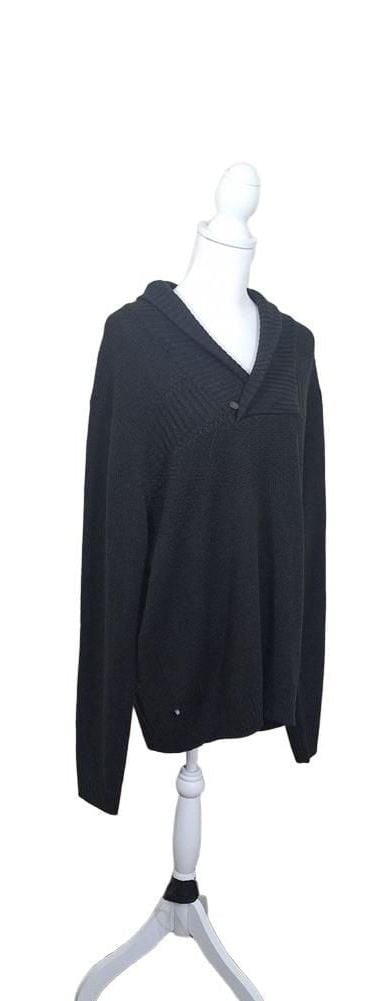 Geoffrey Beene Shawl Collar Sweater Black Knit Button Pullover 4