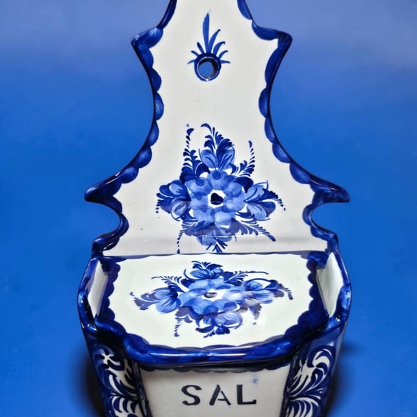 Vestal Portugal Hand Painted Ceramic Salt Cellar Wall Pocket Sal