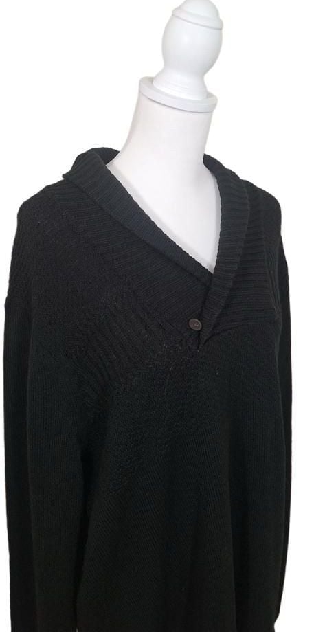 Geoffrey Beene Shawl Collar Sweater Black Knit Button Pullover 5