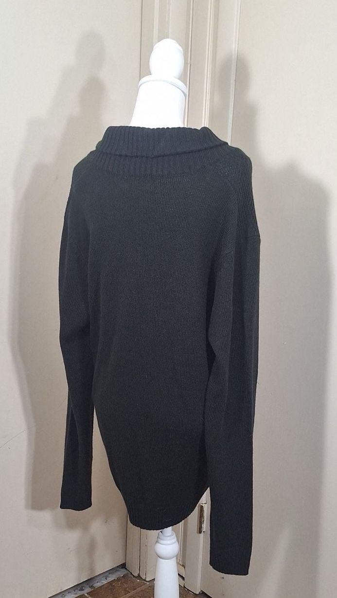 Geoffrey Beene Shawl Collar Sweater Black Knit Button Pullover 9