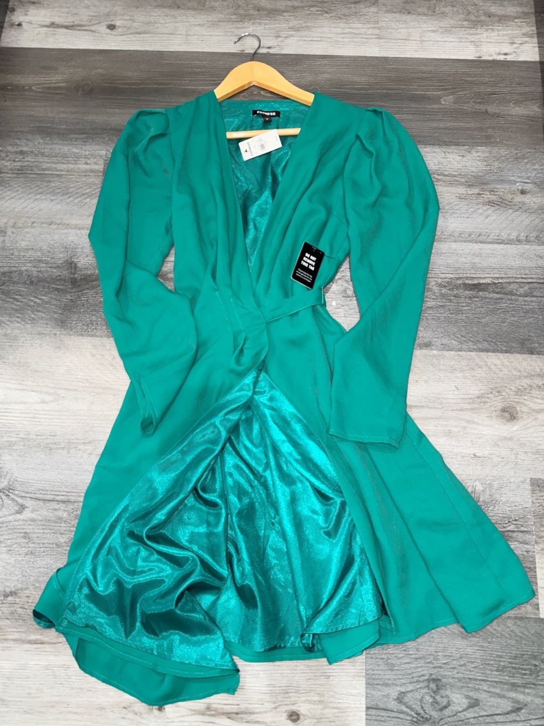 Express Satin Belted Wrap Dress Size S Green 2