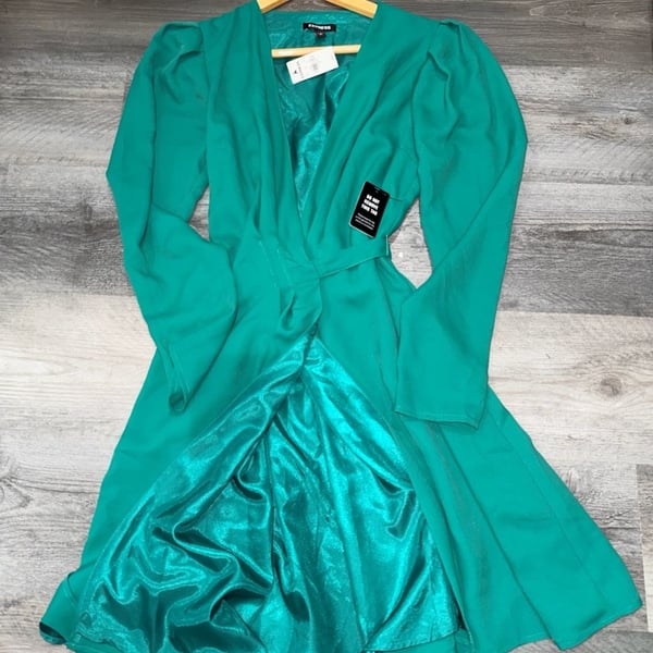 Express Satin Belted Wrap Dress Size S Green