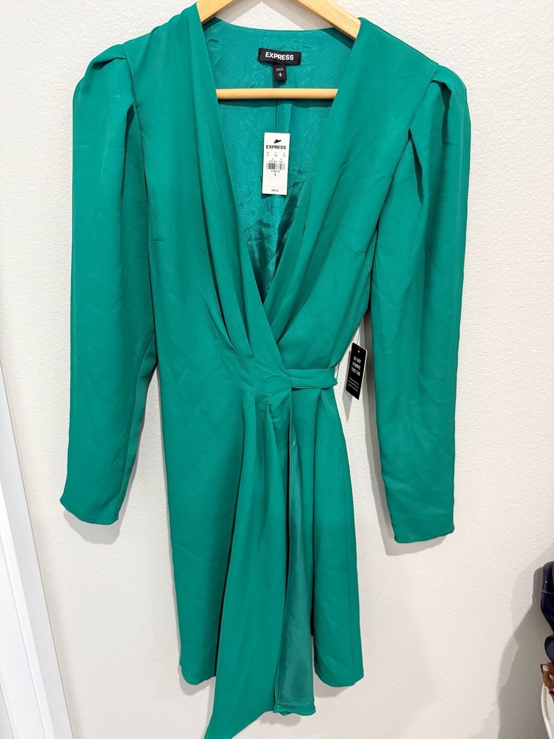 Express Satin Belted Wrap Dress Size S Green 3